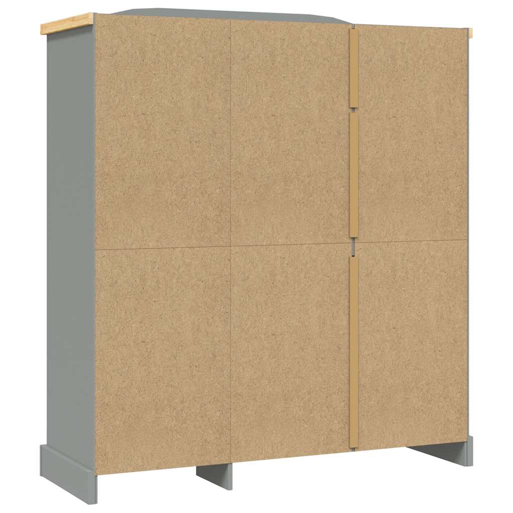vidaXL Wardrobe | Grey Body with Brown Top | Solid Pinewood | Large | Wardrobe