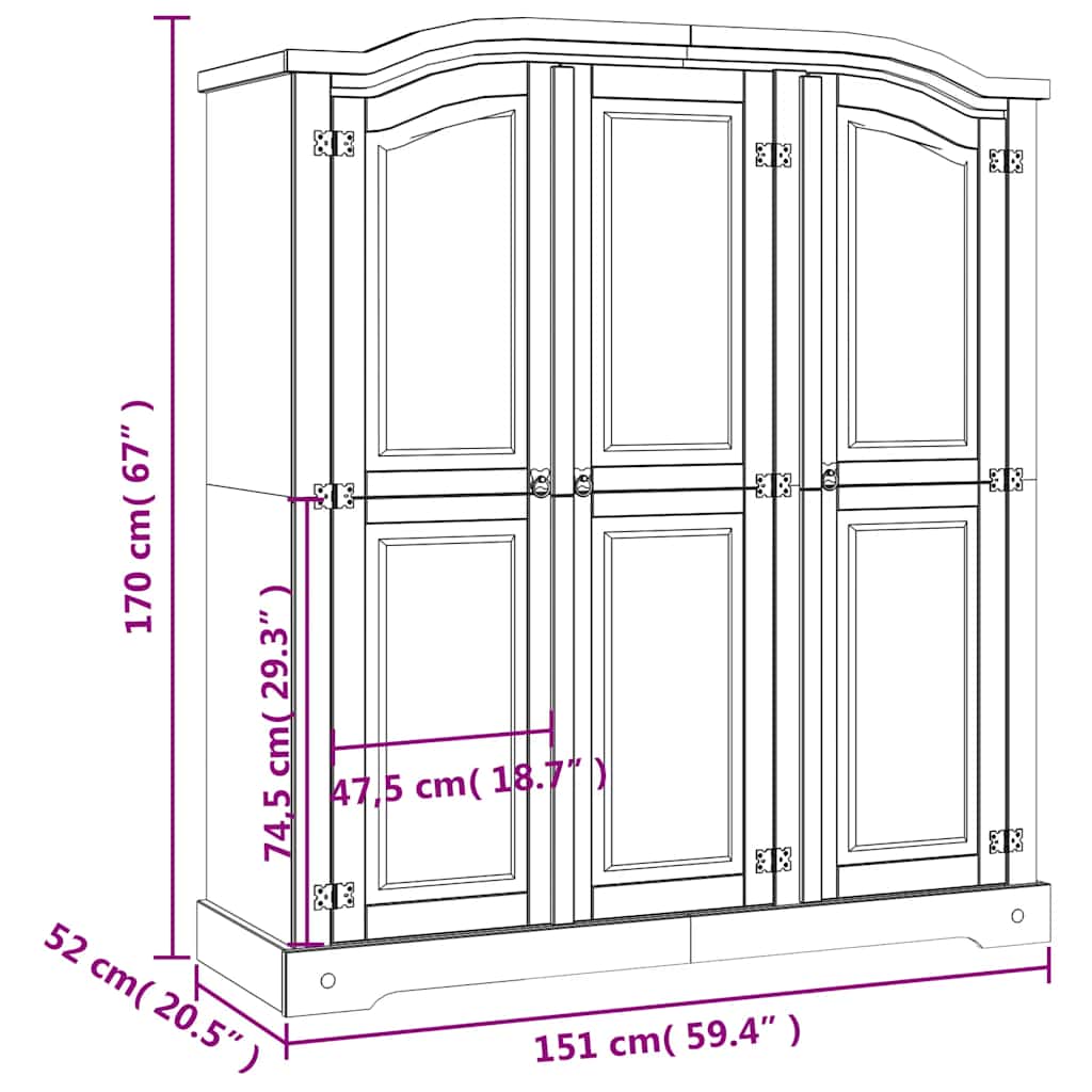 vidaXL Wardrobe | White body and brown top | Solid pinewood | Large | Wardrobe