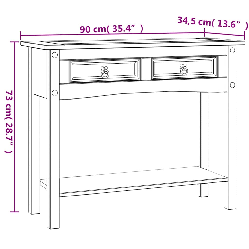 282646 vidaXL Console Table Mexican Pine Corona Range White 90x34,5x73 cm