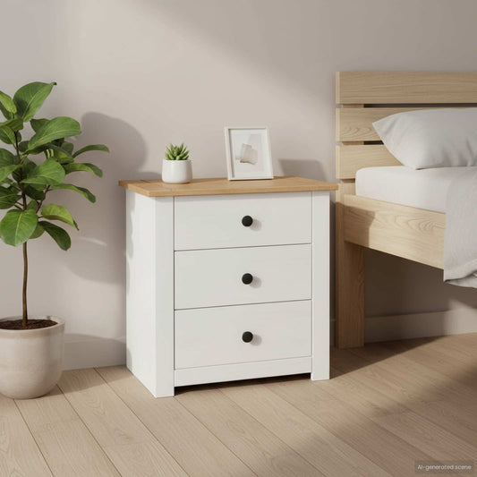 282654 vidaXL Bedside Cabinet White 46x40x57 cm Pinewood Panama Range