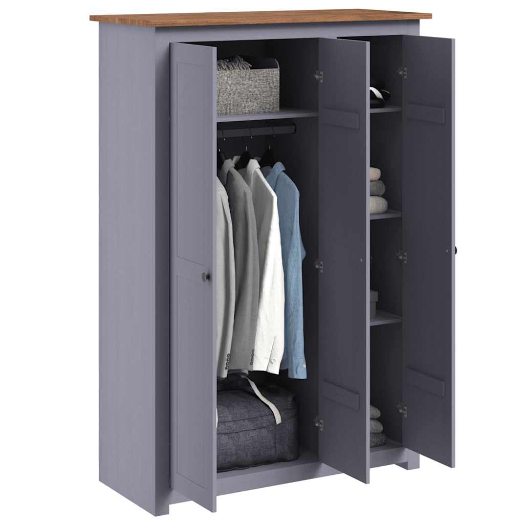 vidaXL Wardrobe | Grey | Solid Pine Wood | Large | Wardrobe | Rectangular