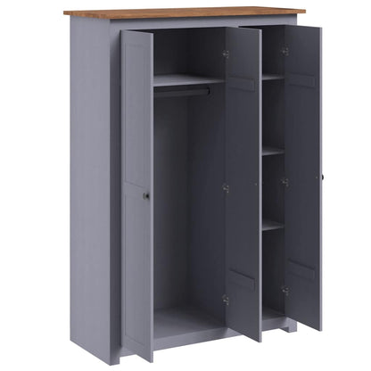 vidaXL Wardrobe | Grey | Solid Pine Wood | Large | Wardrobe | Rectangular