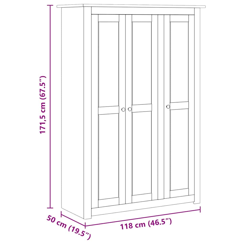 vidaXL Wardrobe | Grey | Solid Pine Wood | Large | Wardrobe | Rectangular