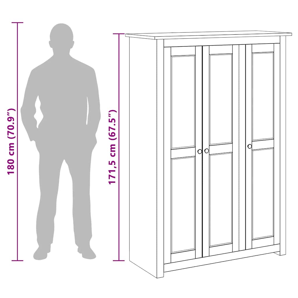 vidaXL Wardrobe | Grey | Solid Pine Wood | Large | Wardrobe | Rectangular