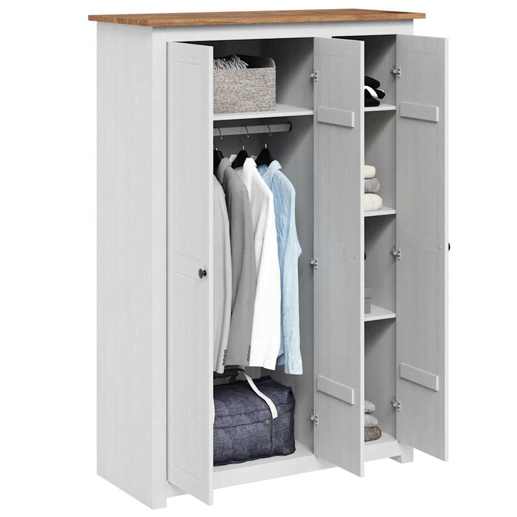 282663 vidaXL 3-Door Wardrobe White 118x50x171,5 cm Pine Panama Range