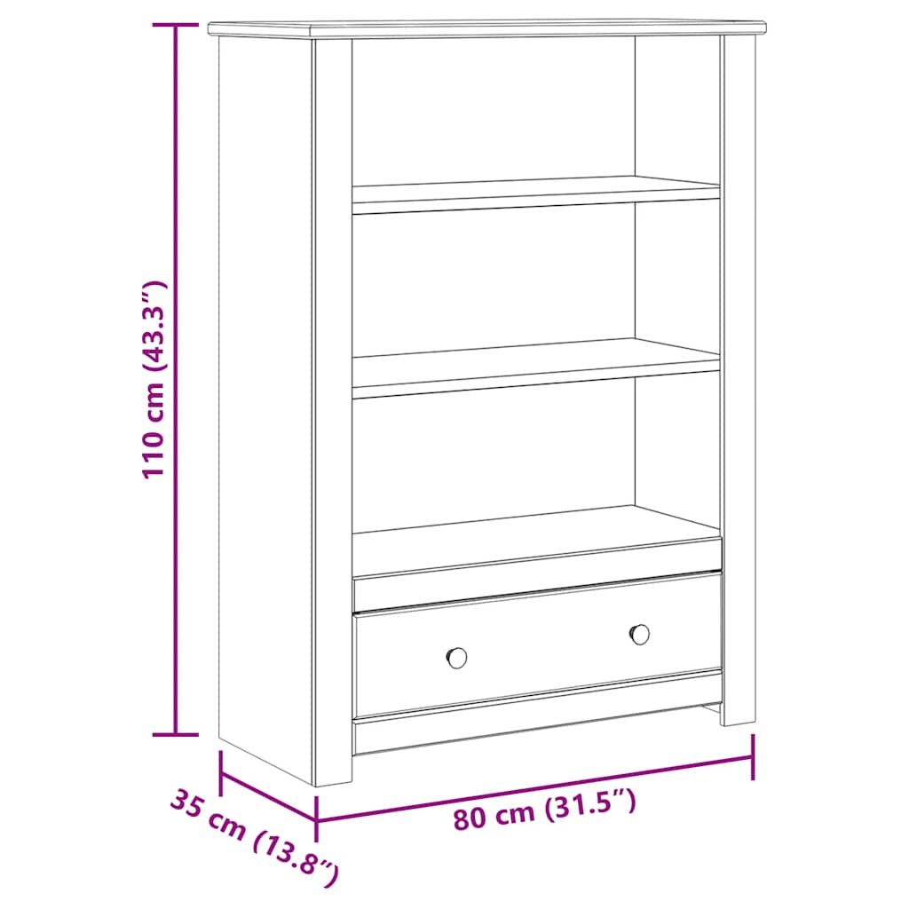 vidaXL Bookcase White 80x35x110 cm Solid Pine Wood Panama Range