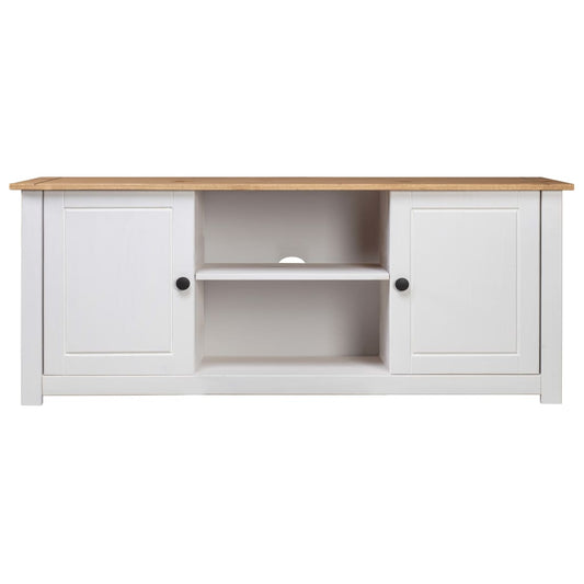 282672 vidaXL TV Cabinet White 120x40x50 cm Solid Pine Wood Panama Range