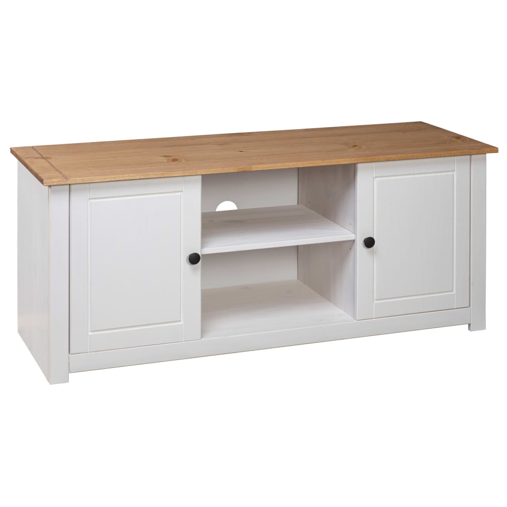 vidaXL TV Cabinet White 120x40x50 cm Solid Pine Wood Panama Range