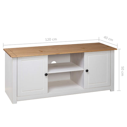 vidaXL TV Cabinet White 120x40x50 cm Solid Pine Wood Panama Range