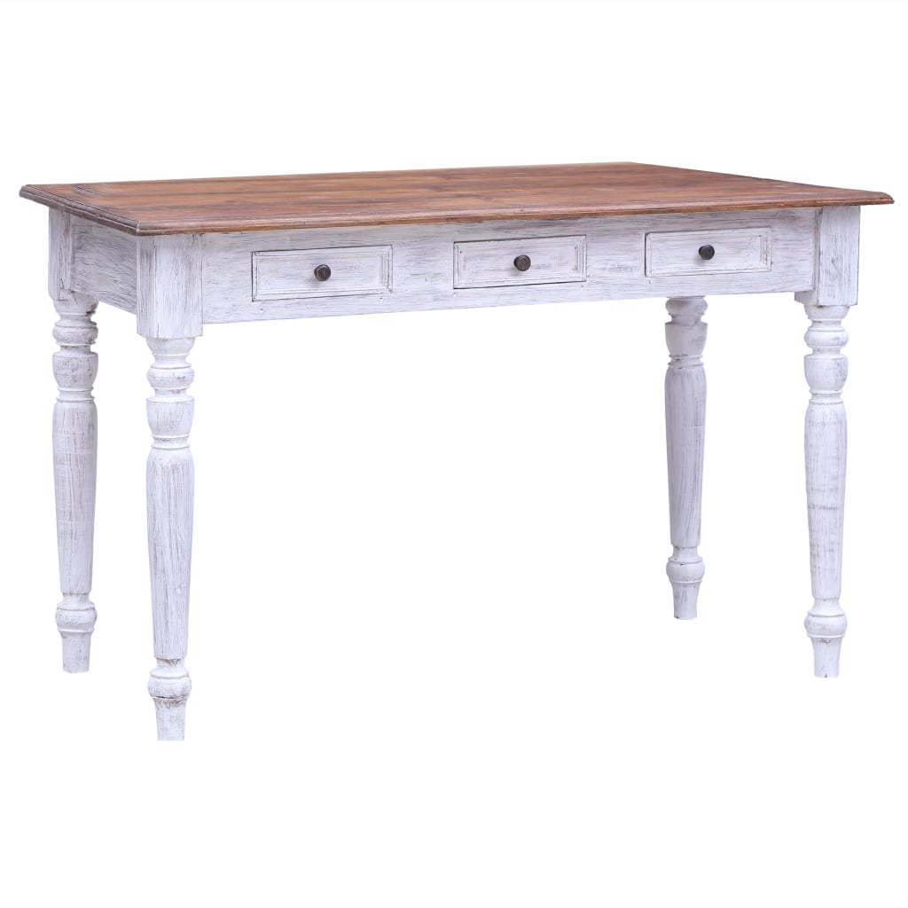 vidaXL Desk with Drawers White 117x57x75 cm Solid Mahogany Wood