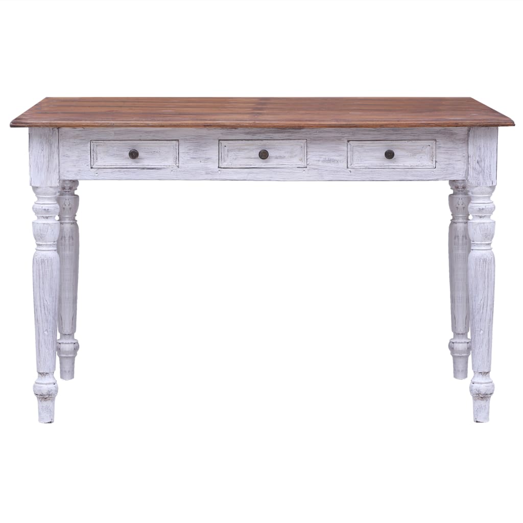 vidaXL Desk with Drawers White 117x57x75 cm Solid Mahogany Wood