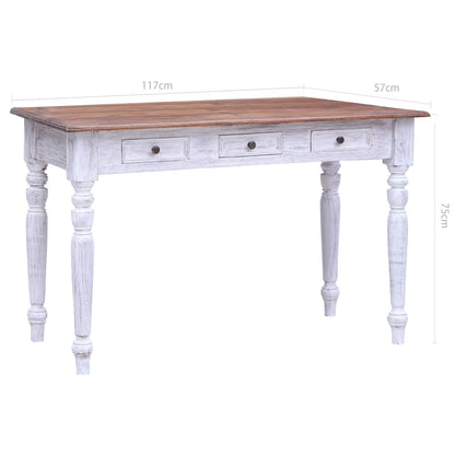 vidaXL Desk with Drawers White 117x57x75 cm Solid Mahogany Wood