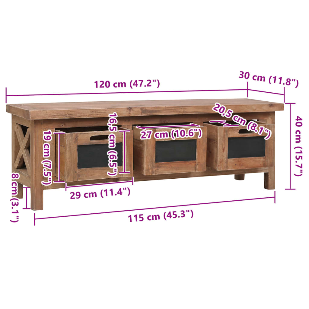 vidaXL TV Cabinet with 3 Drawers 120x30x40 cm Solid Mahogany Wood