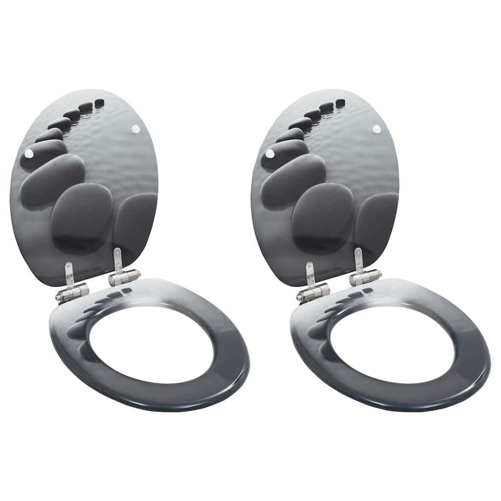 vidaXL WC Toilet Seats 2 pcs with Soft Close Lids MDF Stones Design