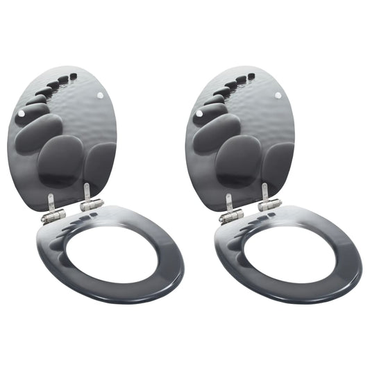 vidaXL WC Toilet Seats 2 pcs with Soft Close Lids MDF Stones Design