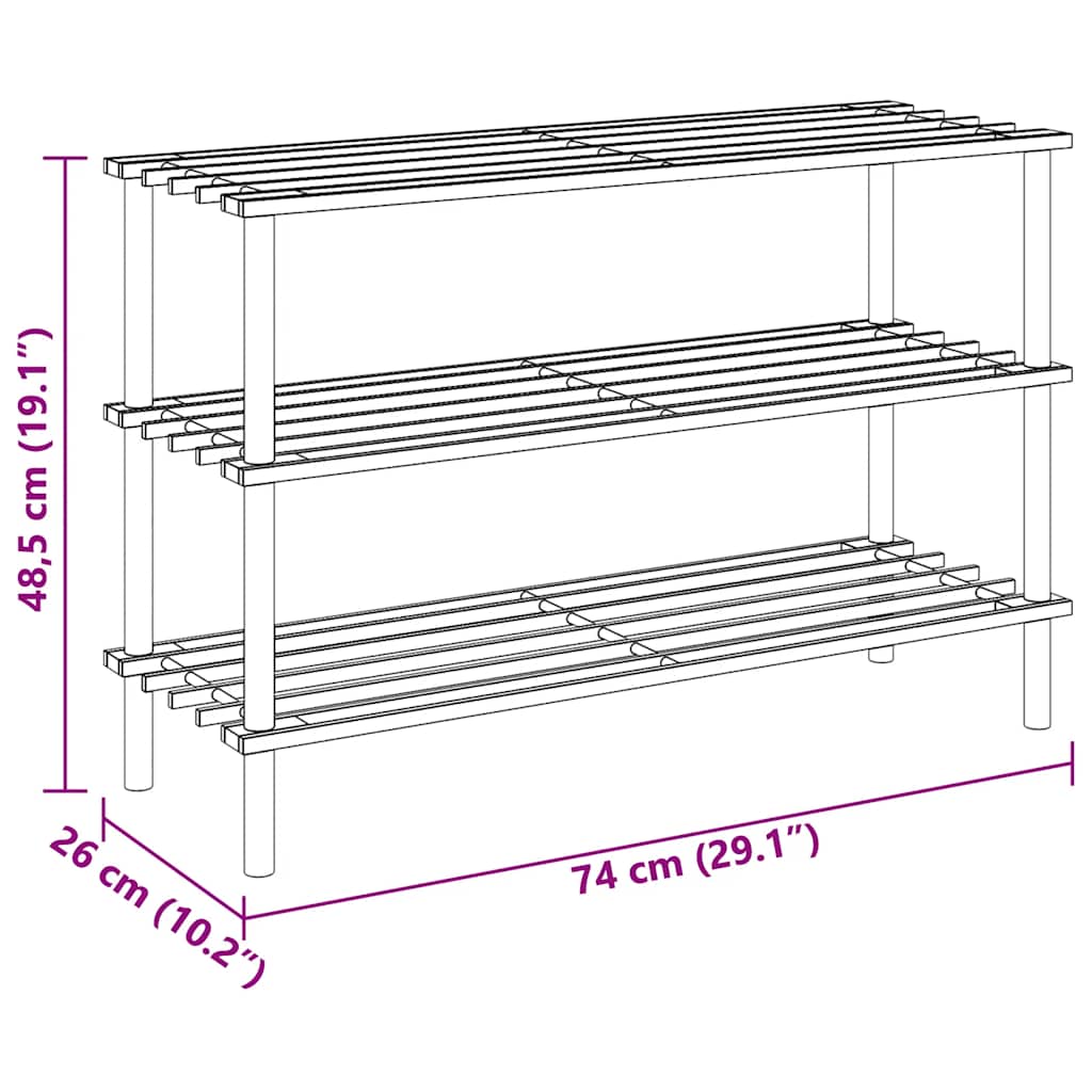 vidaXL 3-Tier Shoe Rack Solid Fir Wood