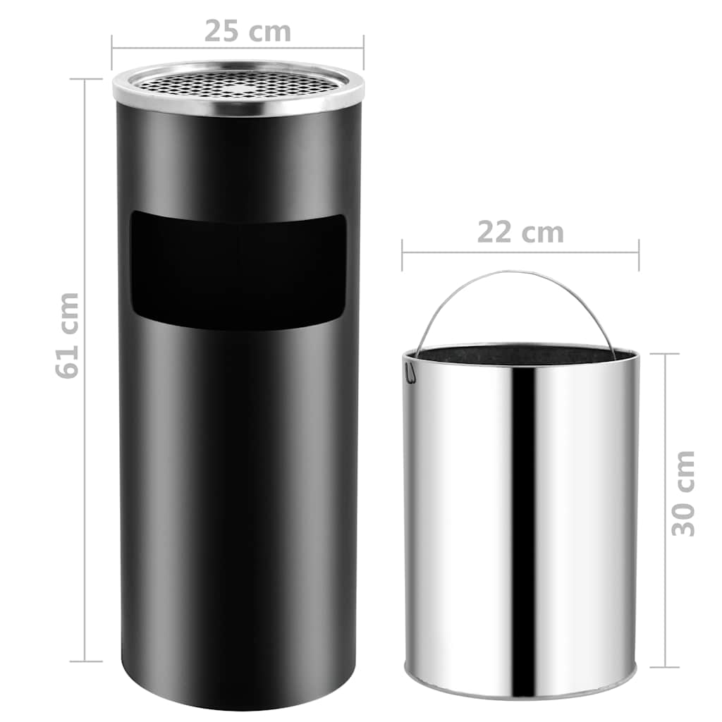 vidaXL Ashtray Dustbin 30 L Steel Black