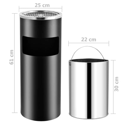 vidaXL Ashtray Dustbin 30 L Steel Black
