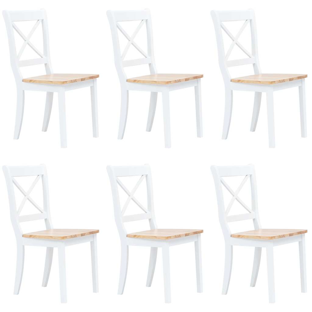 vidaXL Dining Chairs 6 pcs White and Light Wood Solid Rubber Wood