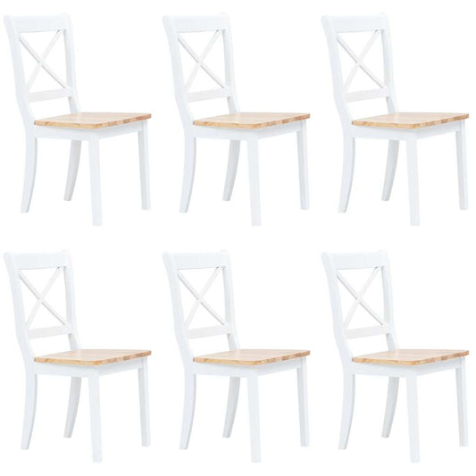 vidaXL Dining Chairs 6 pcs White and Light Wood Solid Rubber Wood