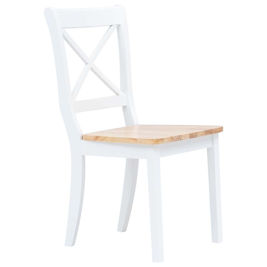 vidaXL Dining Chairs 6 pcs White and Light Wood Solid Rubber Wood
