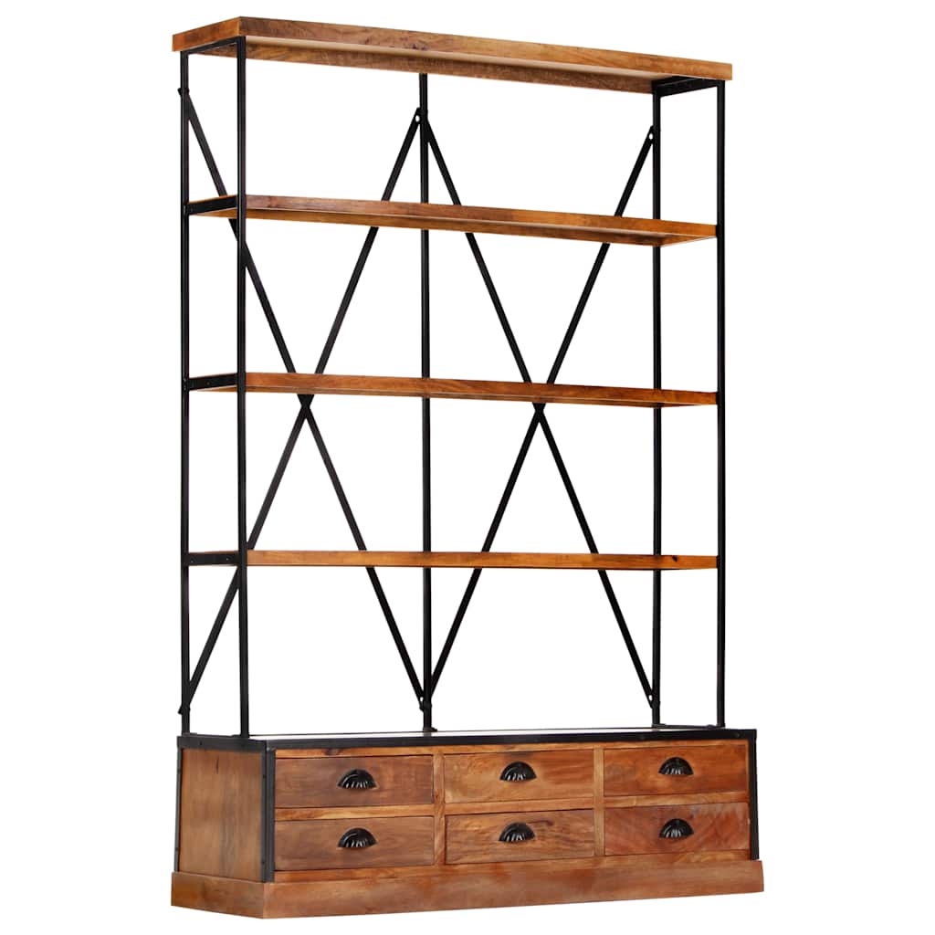 284423 vidaXL 4-Tier Bookcase with 6 Drawers 122x36x181 cm Solid Mango Wood