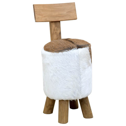 285206 vidaXL Stool Goatskin Leather and Solid Teak Wood