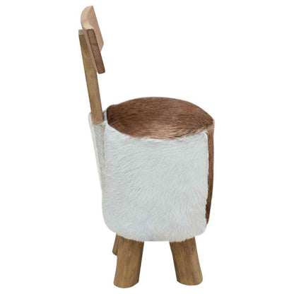 285206 vidaXL Stool Goatskin Leather and Solid Teak Wood
