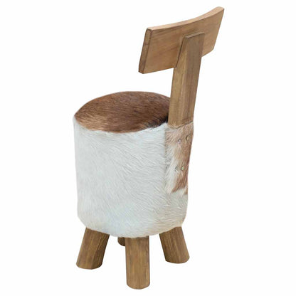 285206 vidaXL Stool Goatskin Leather and Solid Teak Wood
