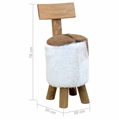 285206 vidaXL Stool Goatskin Leather and Solid Teak Wood