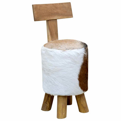 285206 vidaXL Stool Goatskin Leather and Solid Teak Wood