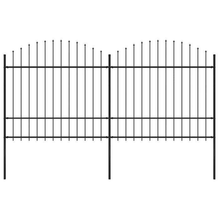 vidaXL Garden Fence with Spear Top Steel (1.5-1.75)x3.4 m Black
