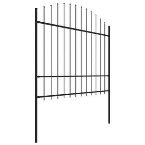 vidaXL Garden Fence with Spear Top Steel (1.5-1.75)x13.6 m Black