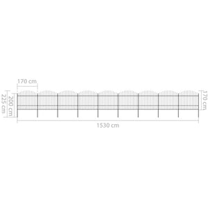 vidaXL Garden Fence with Spear Top Steel (1.5-1.75)x15.3 m Black