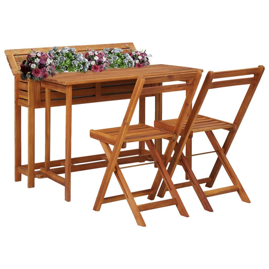 vidaXL Garden Planter Table With Chair | Brown | Solid acacia wood | Medium