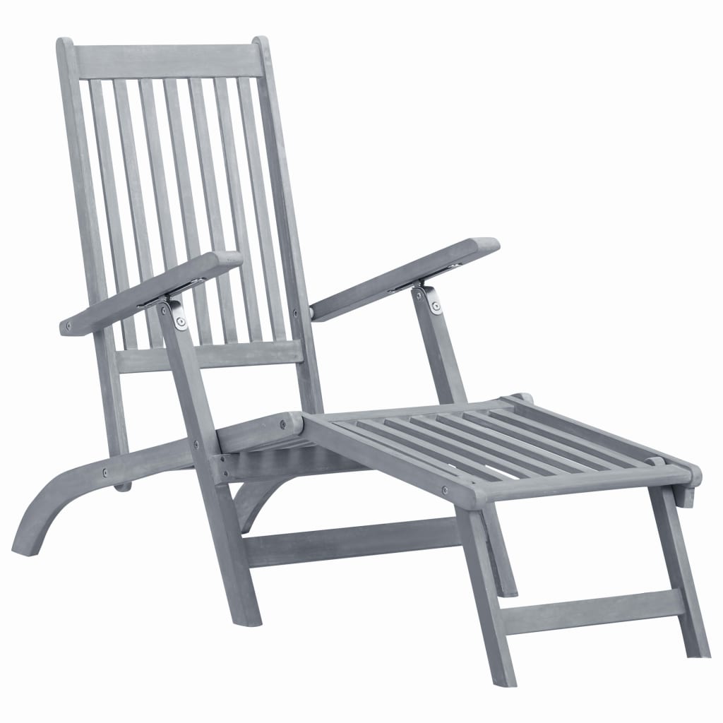 vidaXL Sun Lounger | Grey Wash | Acacia Hardwood | Full-Length | Foldable