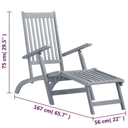 vidaXL Sun Lounger | Grey Wash | Acacia Hardwood | Full-Length | Foldable