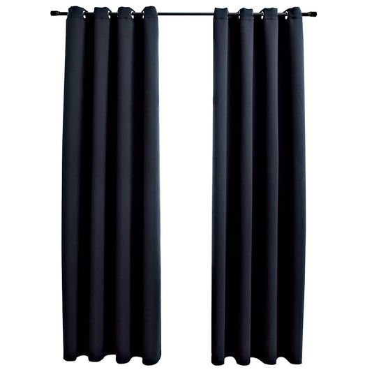 134412 vidaXL Blackout Curtains with Metal Rings 2 pcs Black 140x245 cm