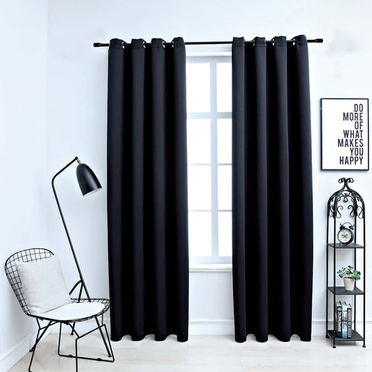 134412 vidaXL Blackout Curtains with Metal Rings 2 pcs Black 140x245 cm
