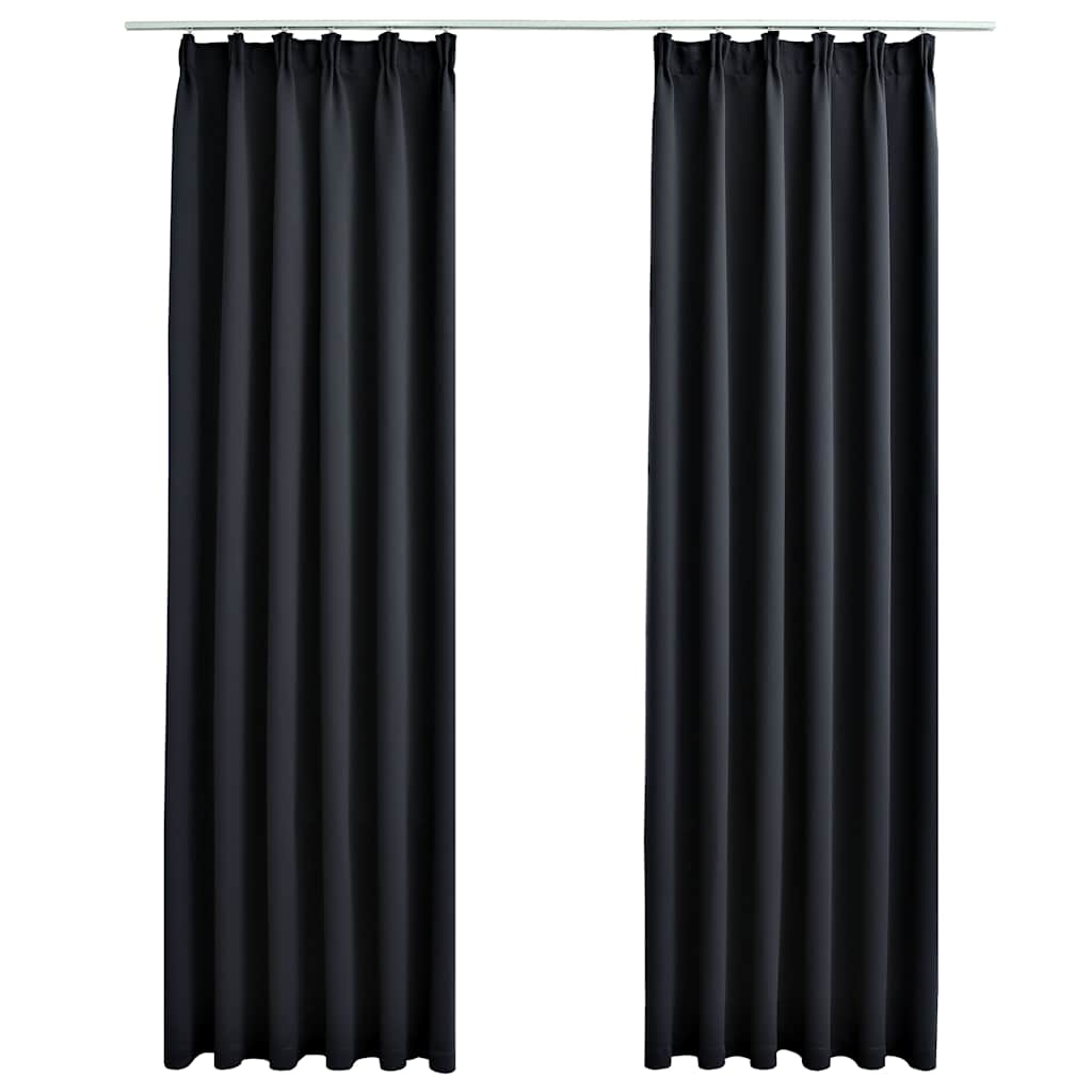 134416 vidaXL Blackout Curtains with Hooks 2 pcs Black 140x245 cm