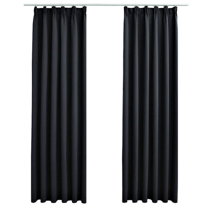 134416 vidaXL Blackout Curtains with Hooks 2 pcs Black 140x245 cm