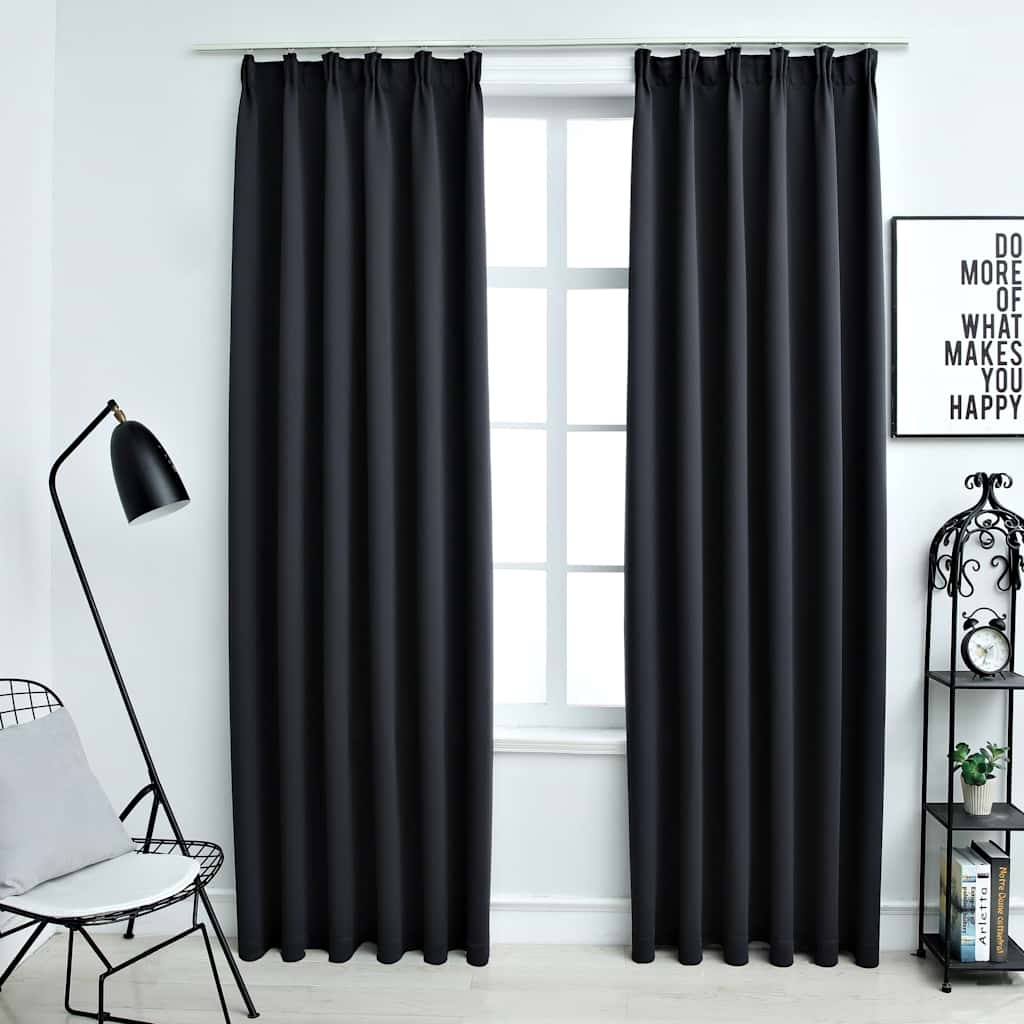 134416 vidaXL Blackout Curtains with Hooks 2 pcs Black 140x245 cm