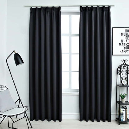 134416 vidaXL Blackout Curtains with Hooks 2 pcs Black 140x245 cm