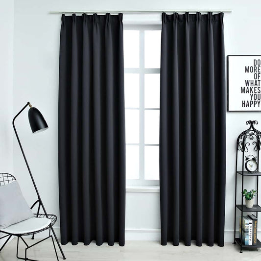 134416 vidaXL Blackout Curtains with Hooks 2 pcs Black 140x245 cm