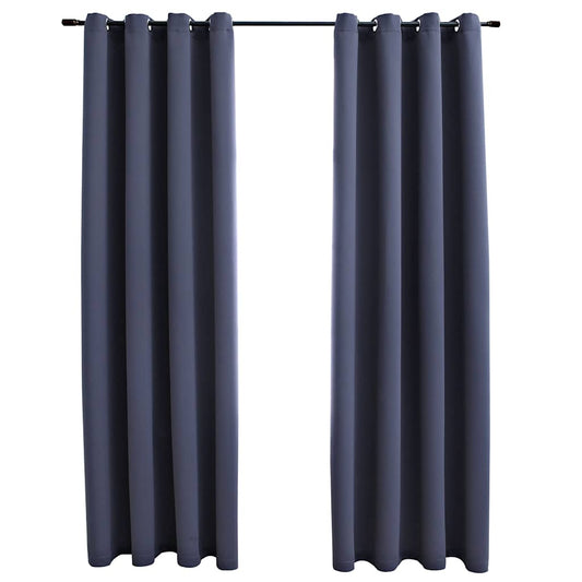134420 vidaXL Blackout Curtains with Metal Rings 2 pcs Anthracite 140x245 cm