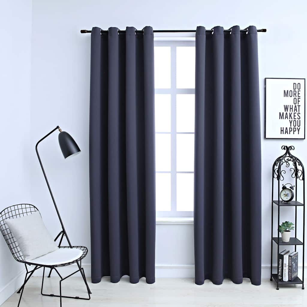 134420 vidaXL Blackout Curtains with Metal Rings 2 pcs Anthracite 140x245 cm