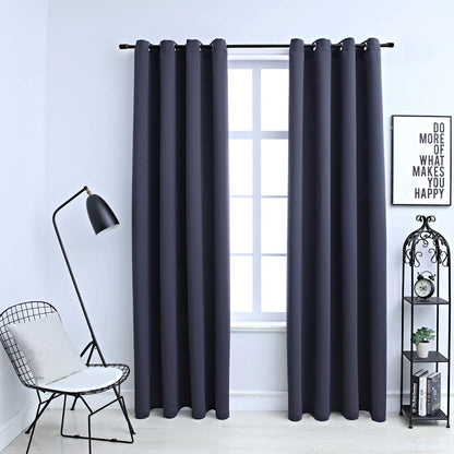 134420 vidaXL Blackout Curtains with Metal Rings 2 pcs Anthracite 140x245 cm