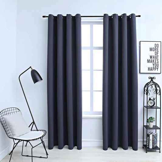 134420 vidaXL Blackout Curtains with Metal Rings 2 pcs Anthracite 140x245 cm