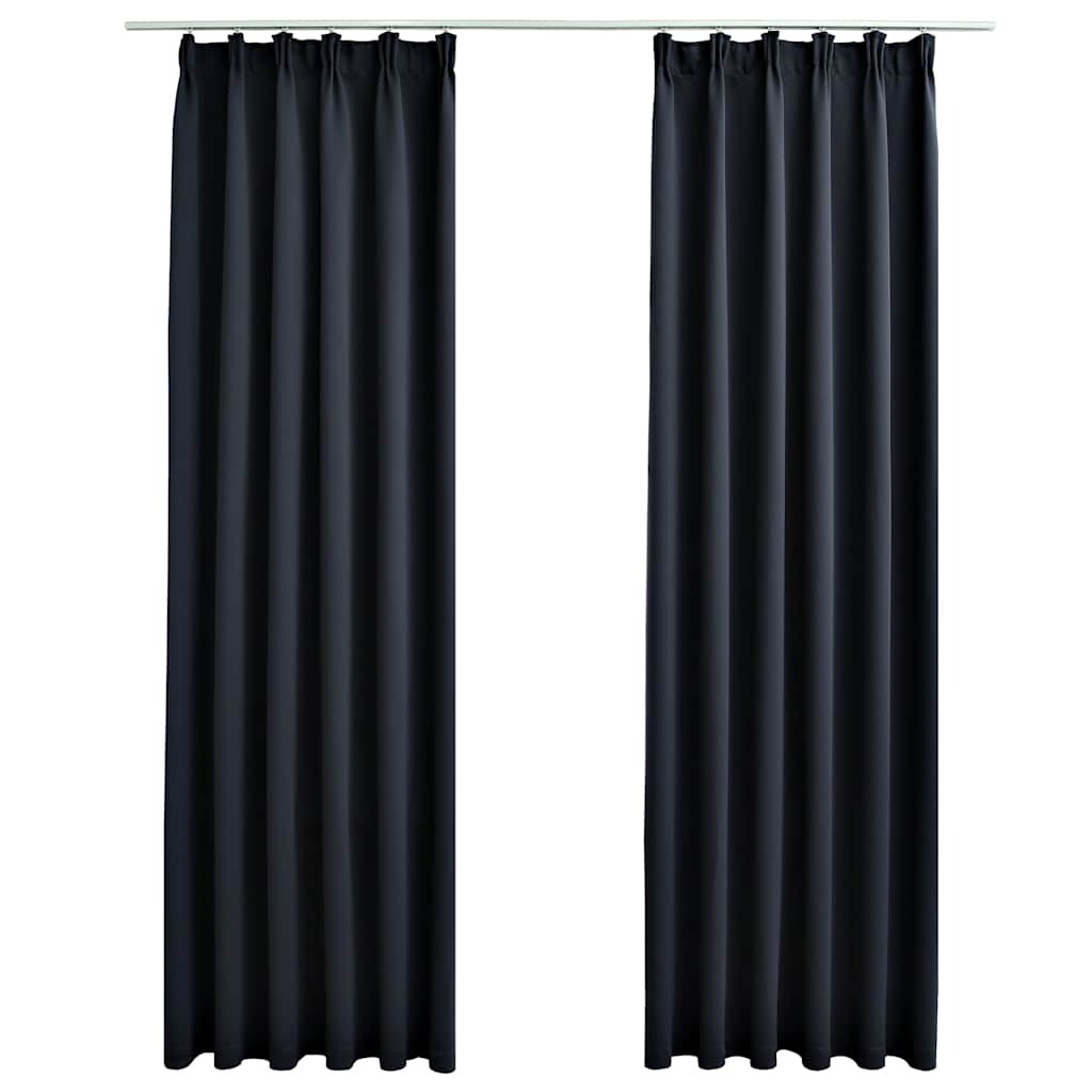 134422 vidaXL Blackout Curtains with Hooks 2 pcs Anthracite 140x175 cm