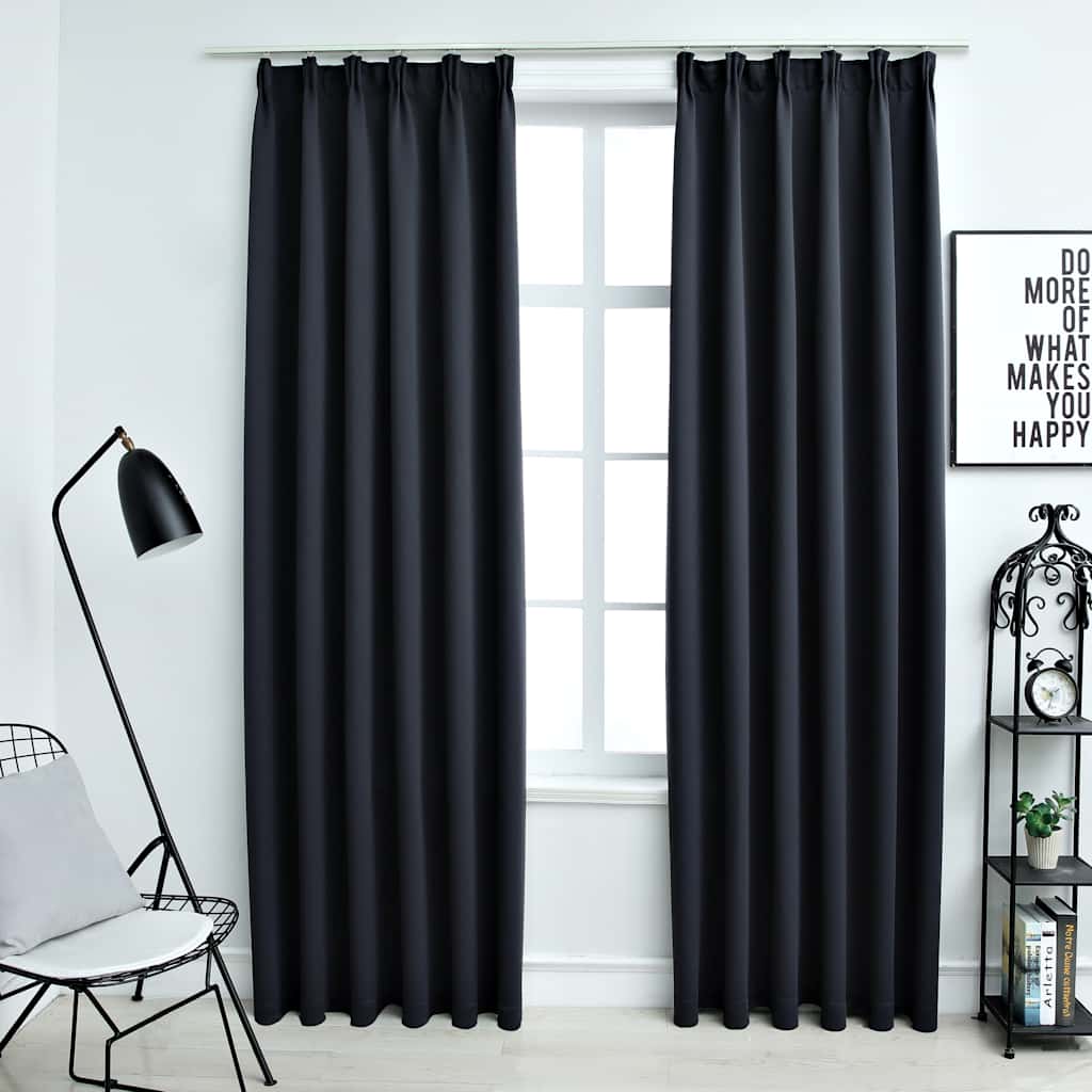 134422 vidaXL Blackout Curtains with Hooks 2 pcs Anthracite 140x175 cm